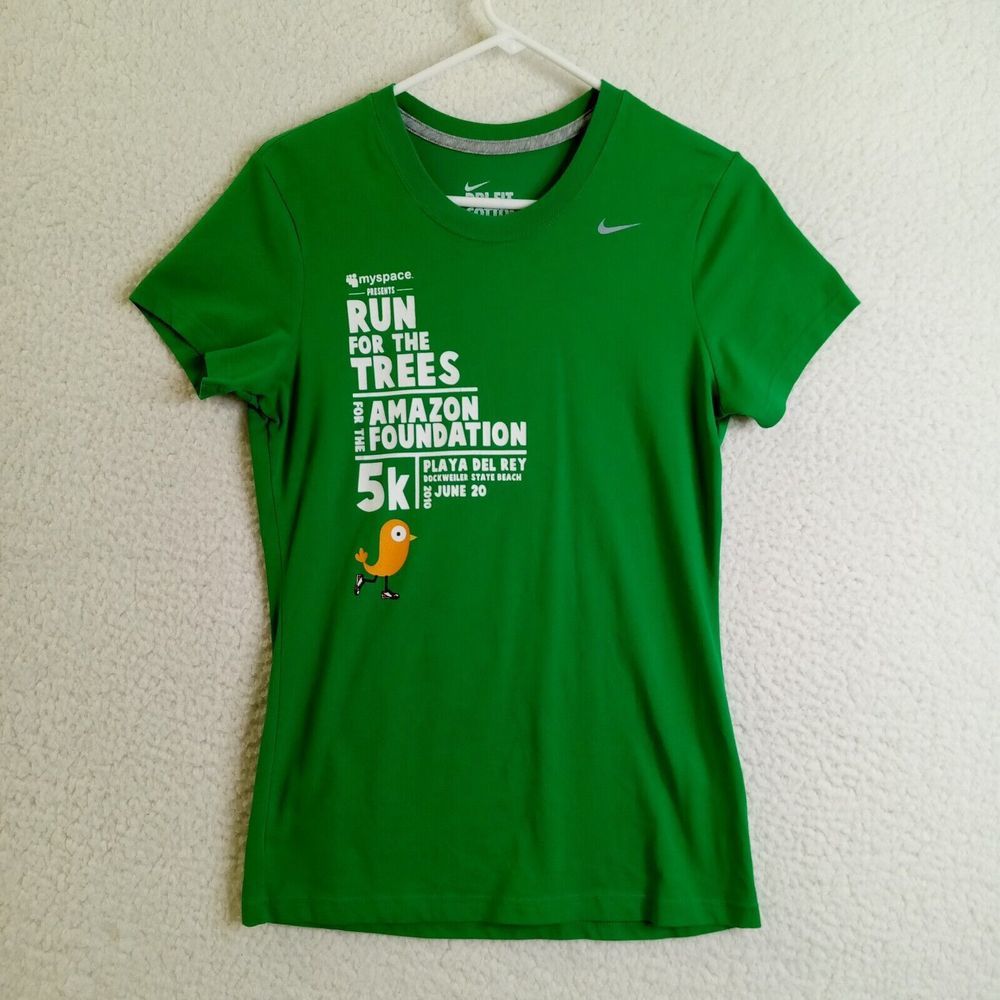 Nike T-Shirt Women's Medium Short Sleeve Dri-Fit Green Run For The Trees‎ 2010
